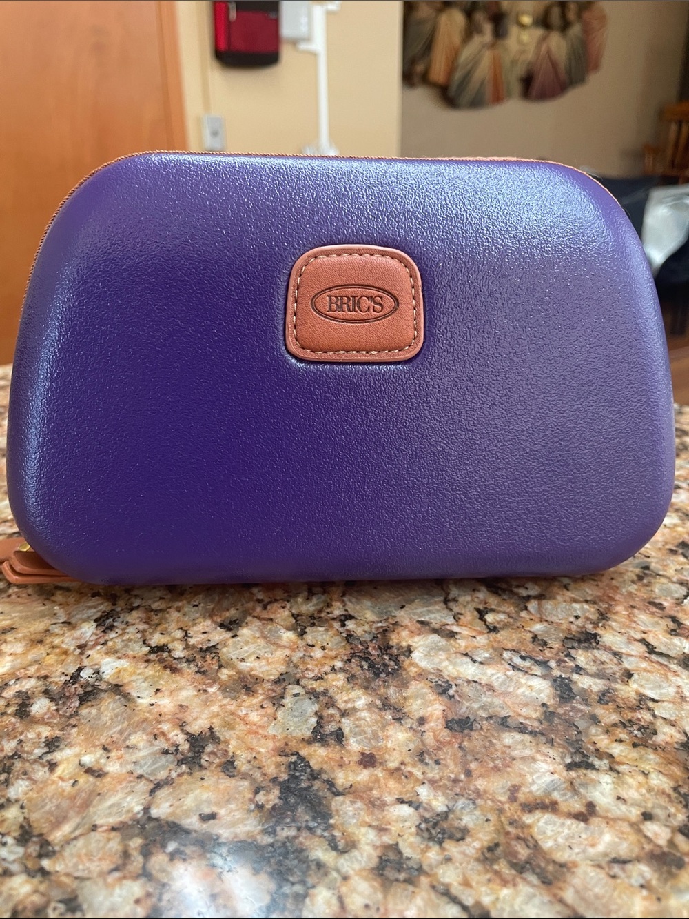Bric's Purple Leather Cosmetic Pouch with Tan Trim